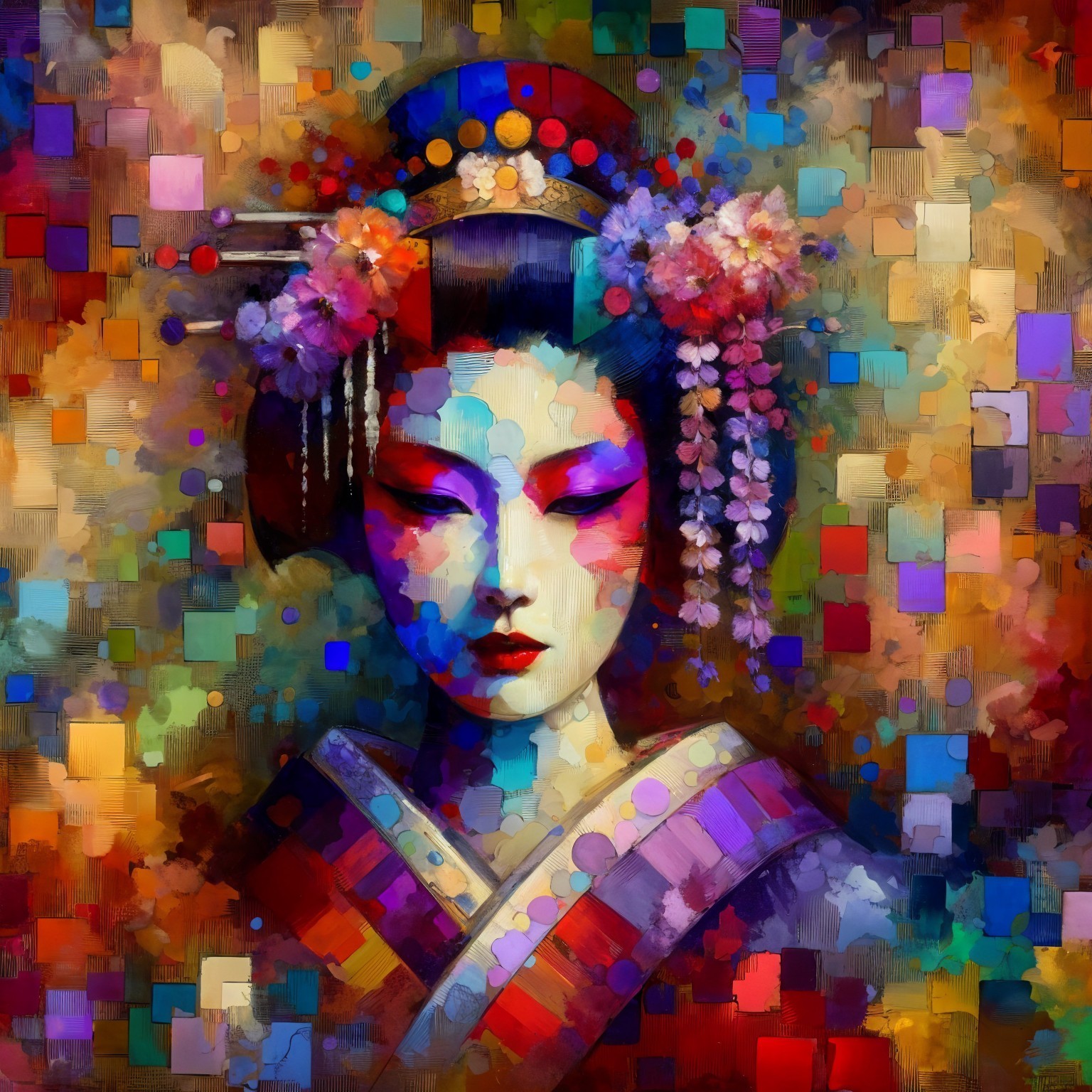 Stylized Geisha Portrait with Abstract Background