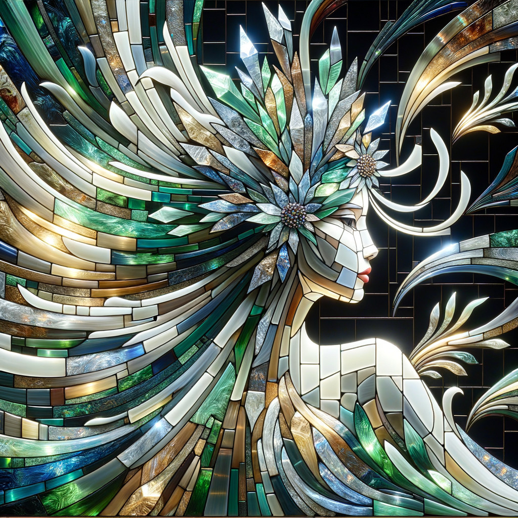 Mosaic Artwork of a Woman's Profile with Flowers