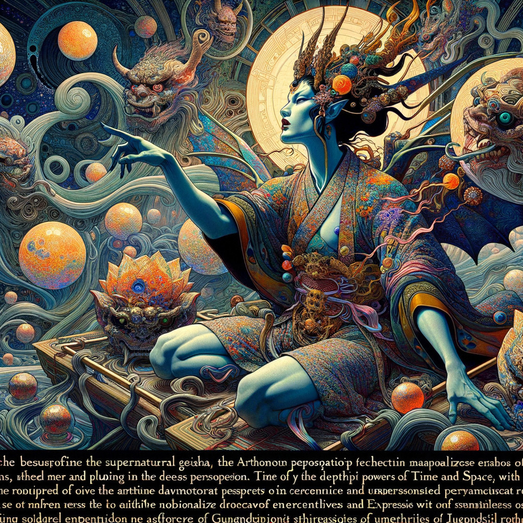 Mystical Figure in Vibrant Traditional Attire and Cosmic Elements