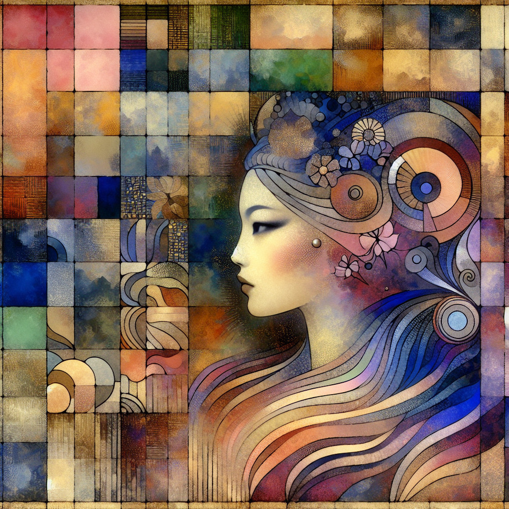 Stylized Female Profile with Vibrant Geometric Background