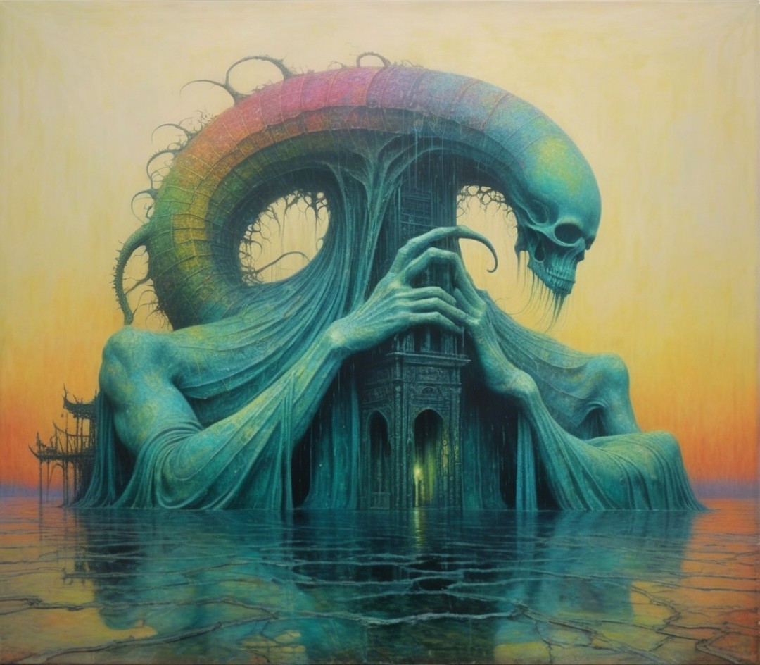 Surreal Ethereal Landscape with Colossal Figure