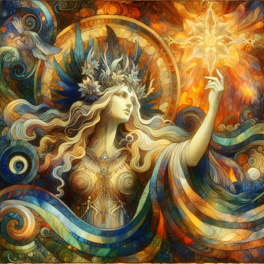 Mystical figure with flowers and vibrant colors