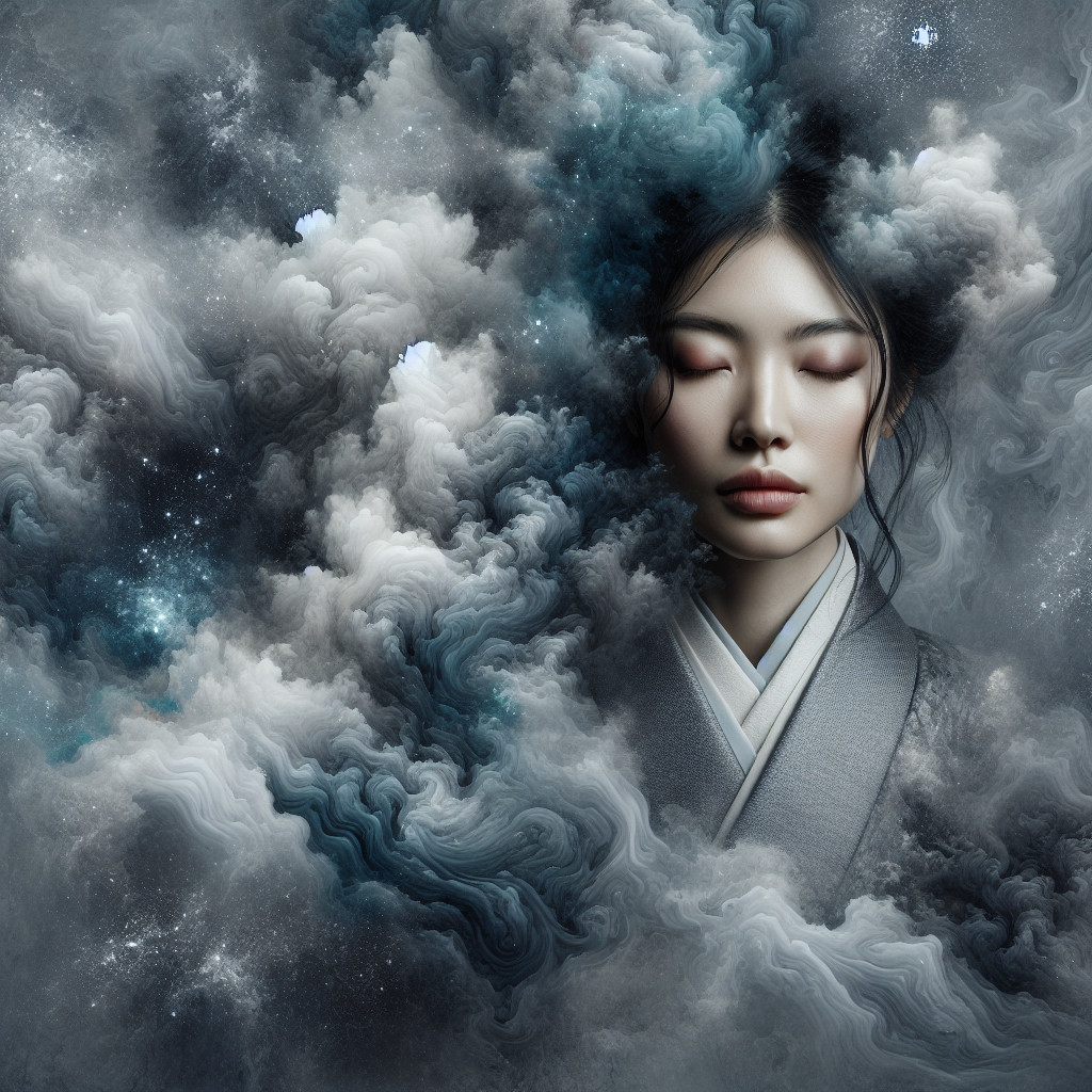 Serene Portrait of Woman in Ethereal Clouds