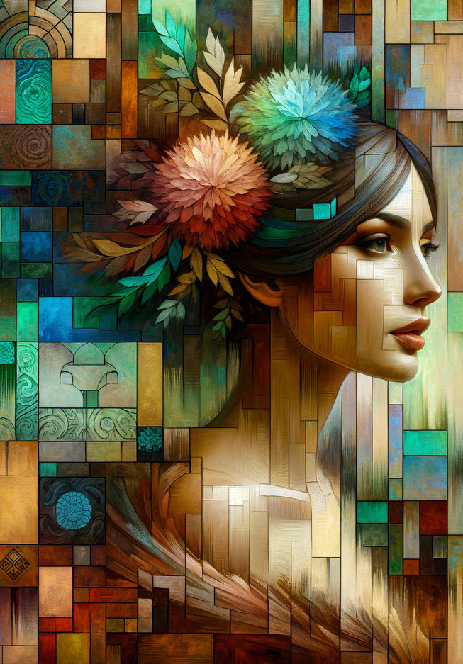 Stylized Portrait of a Woman with Floral Accents