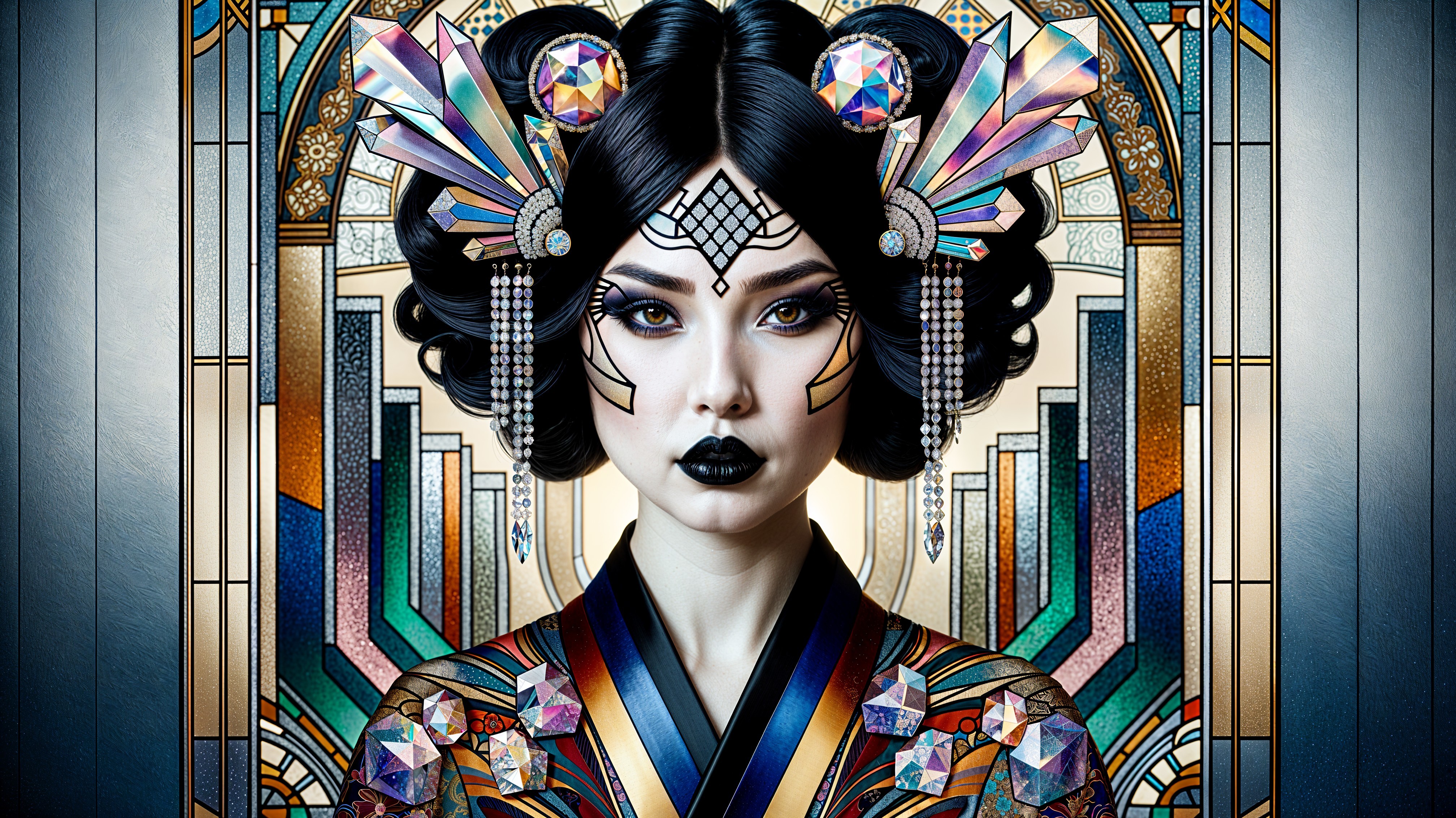 Portrait of a Woman with Intricate Hair and Bold Makeup