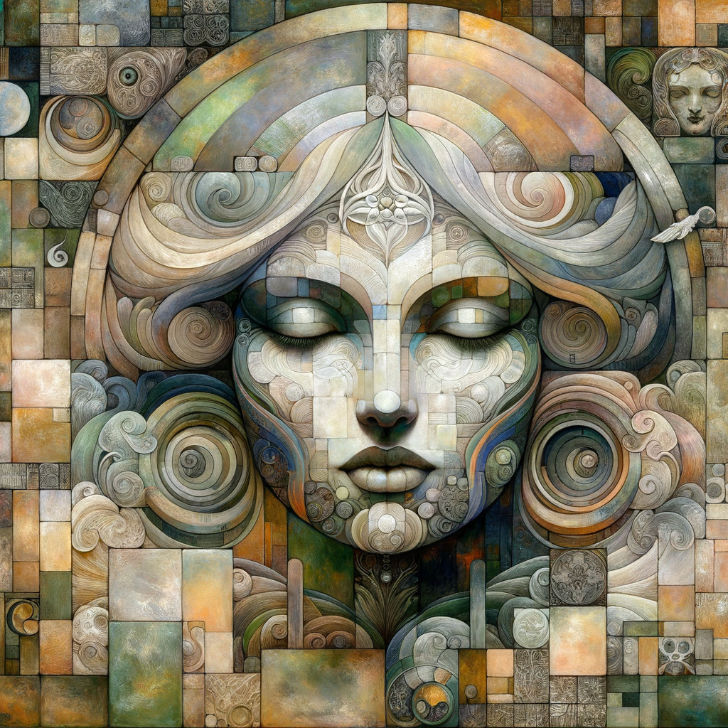 Stylized Woman's Face with Geometric Patterns and Colors