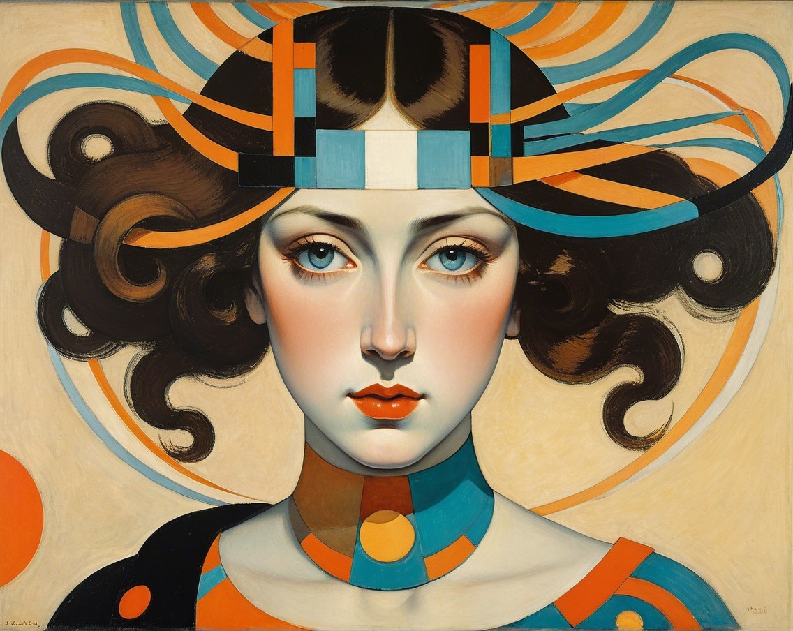 Stylized Female Portrait with Bold Colors and Patterns
