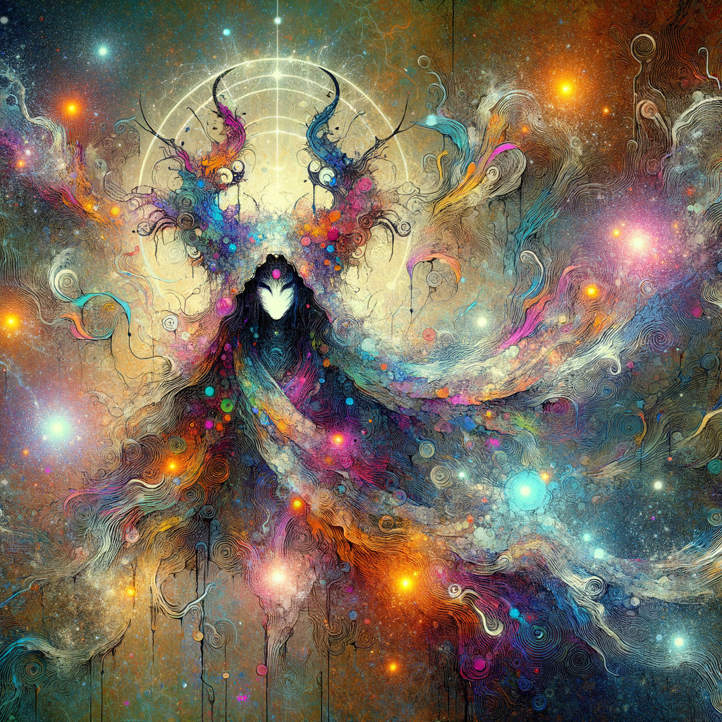 Ethereal Figure in Cosmic Swirl of Vibrant Colors