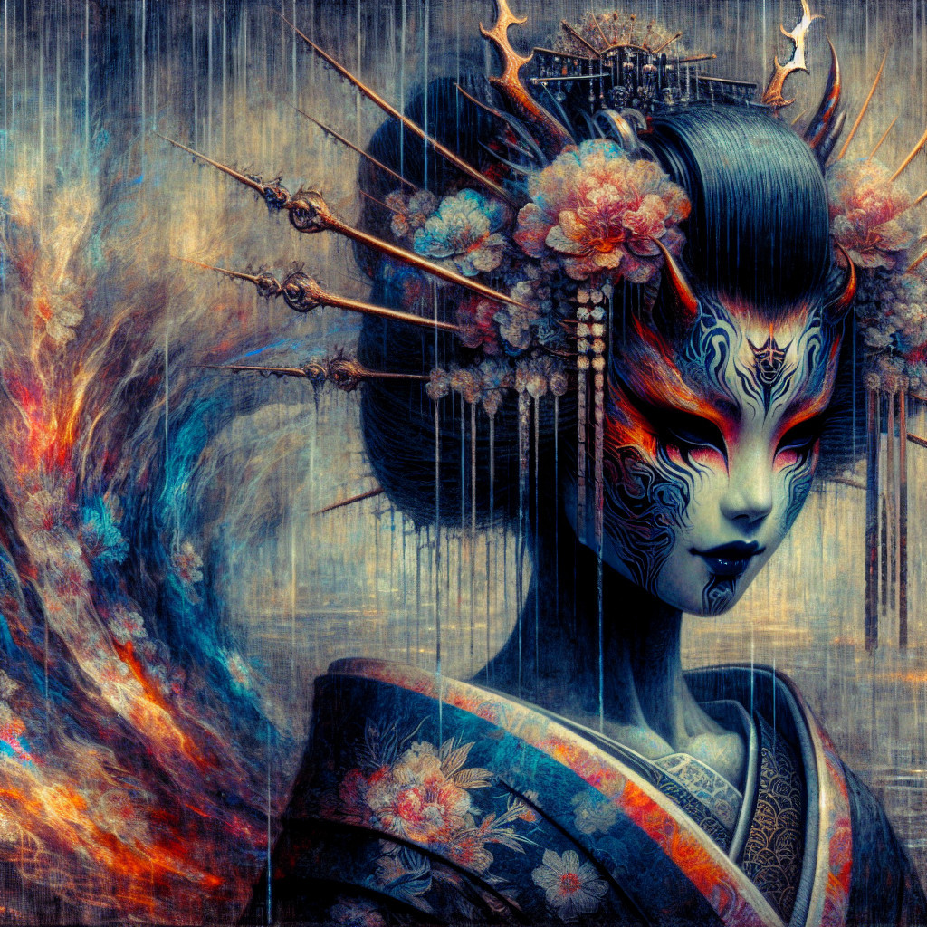 Traditional Japanese Aesthetic with Vibrant Colors and Patterns