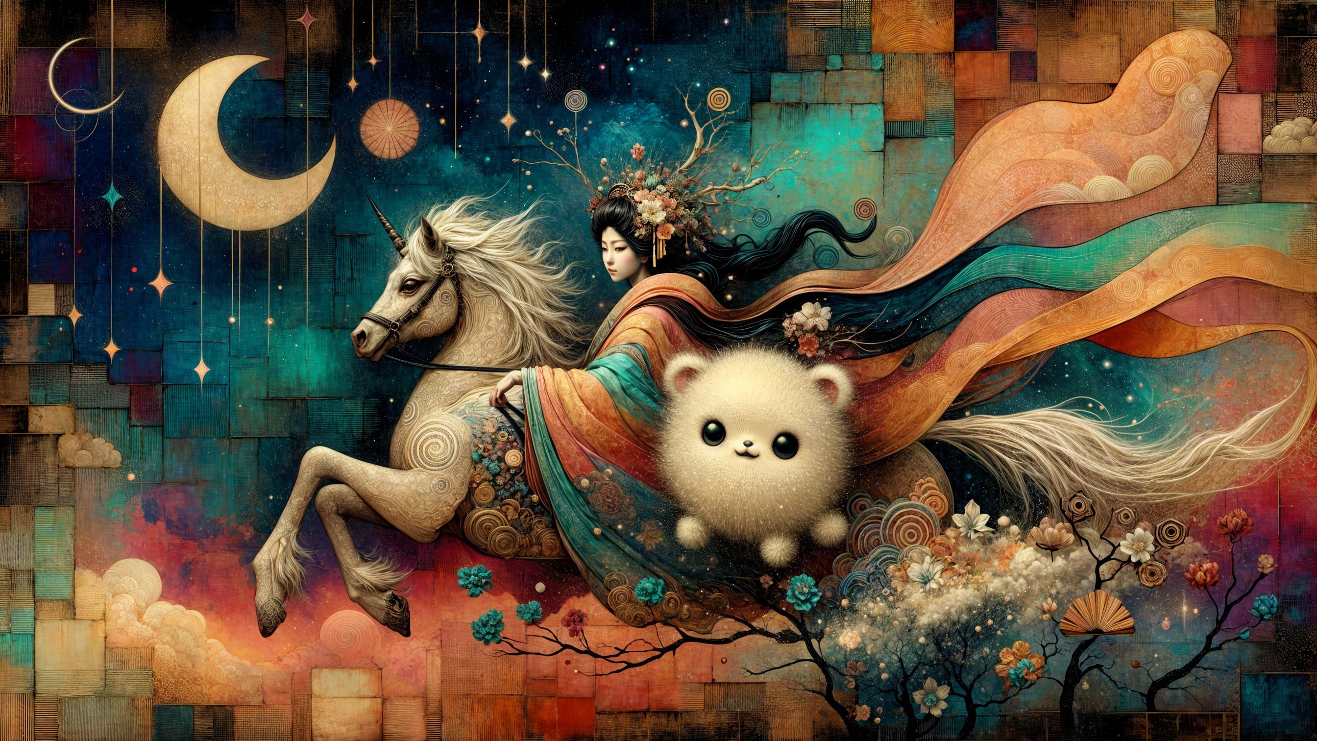 Whimsical Unicorn Scene with Colorful Elements