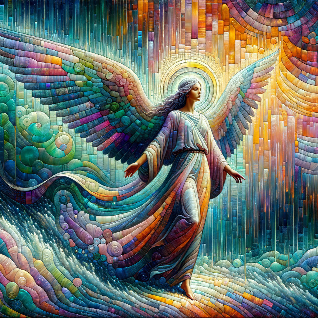 Ethereal Angel with Colorful Abstract Background