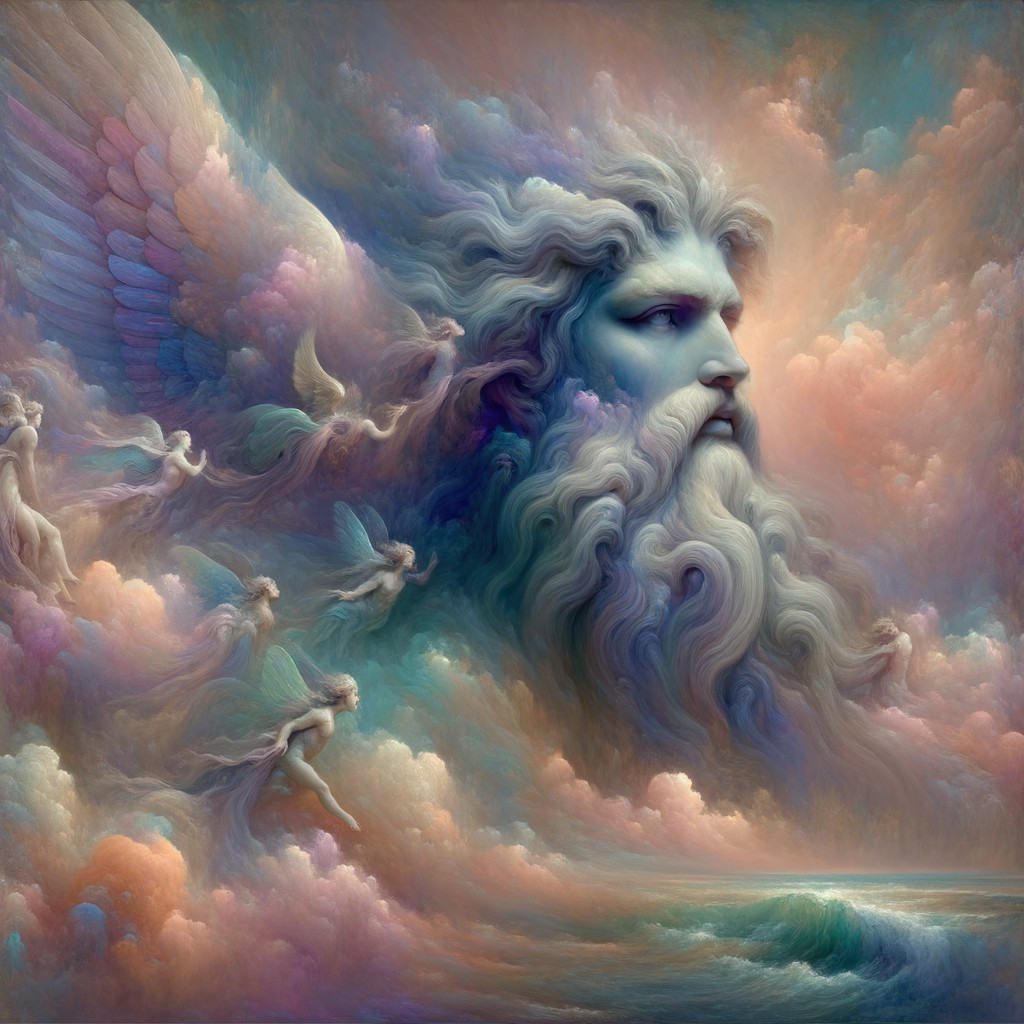 Majestic Celestial Being Surrounded by Ethereal Angels