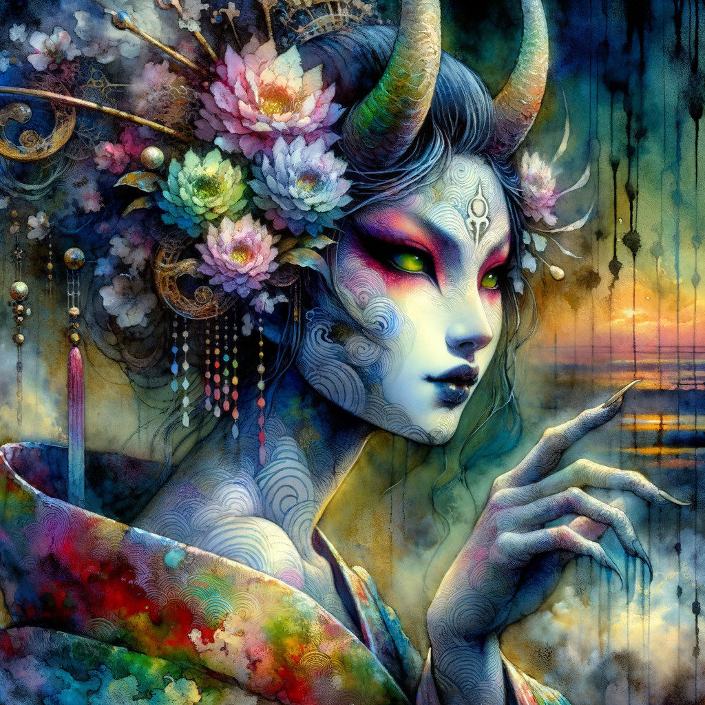 Intricate Floral Patterns on a Mystical Figure