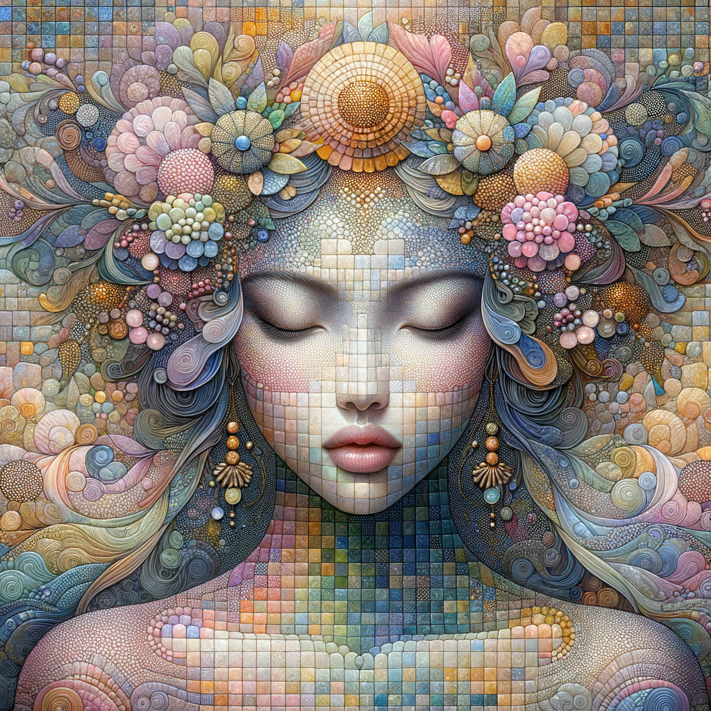 Ethereal Woman Surrounded by Vibrant Floral Mosaic
