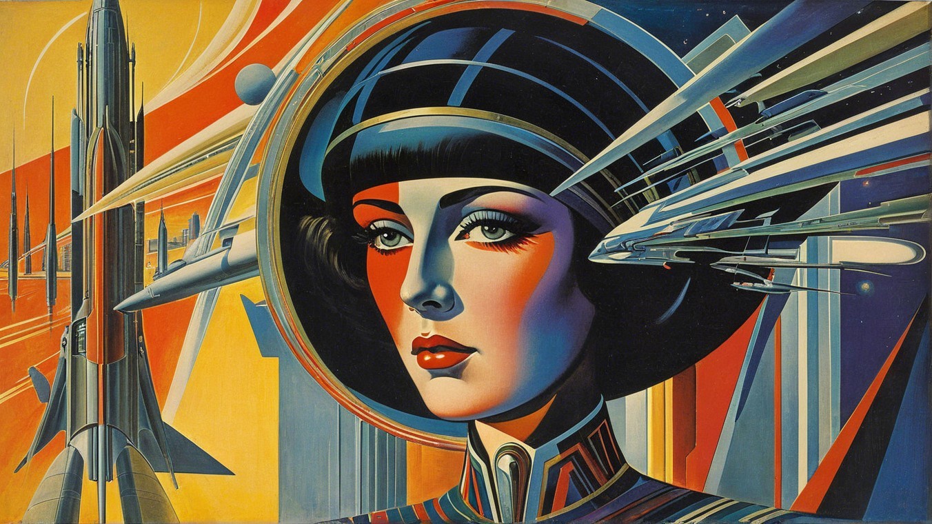 Retro-Futuristic Portrait of Woman in Space Helmet