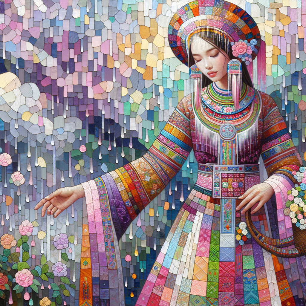 Vibrant Woman in Colorful Geometric Dress and Headdress