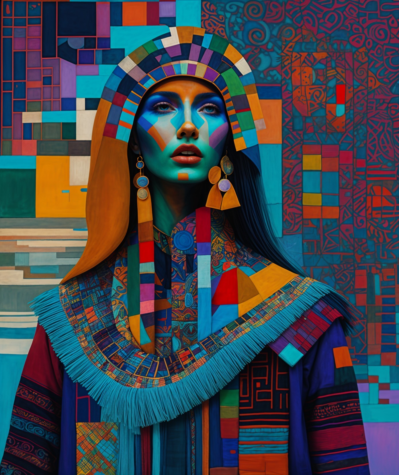 Portrait of a Woman with Colorful Geometric Patterns