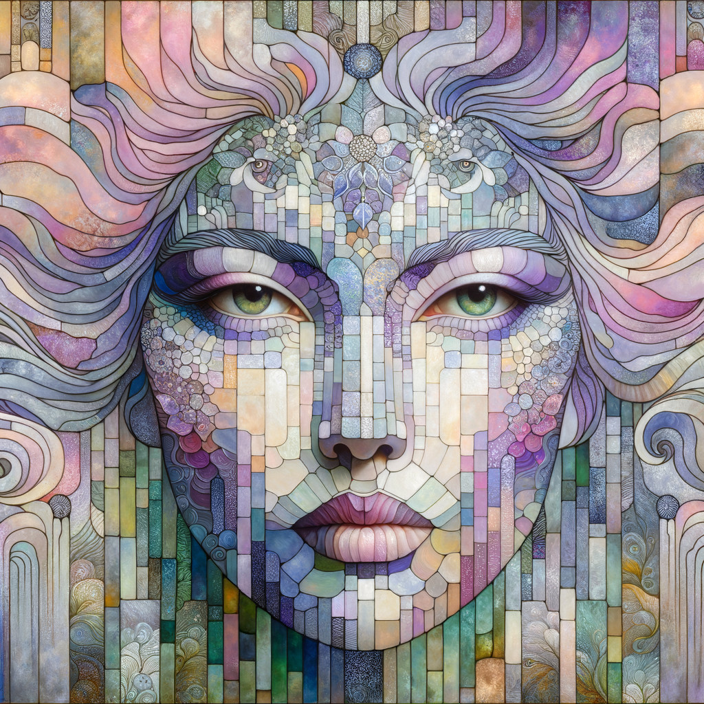 Stylized Portrait of a Woman with Mosaic Design