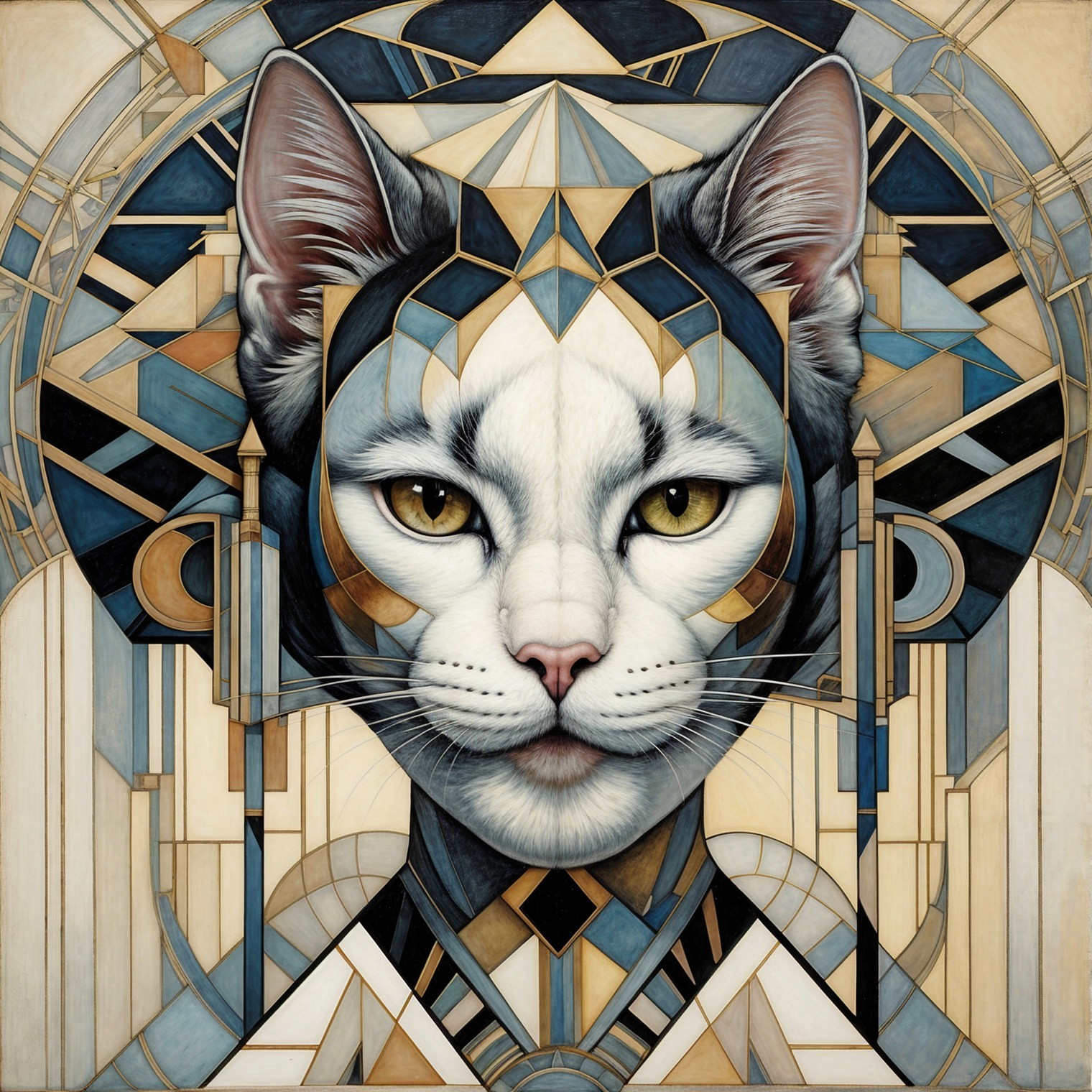 Stylized Cat Face with Geometric Patterns and Colors