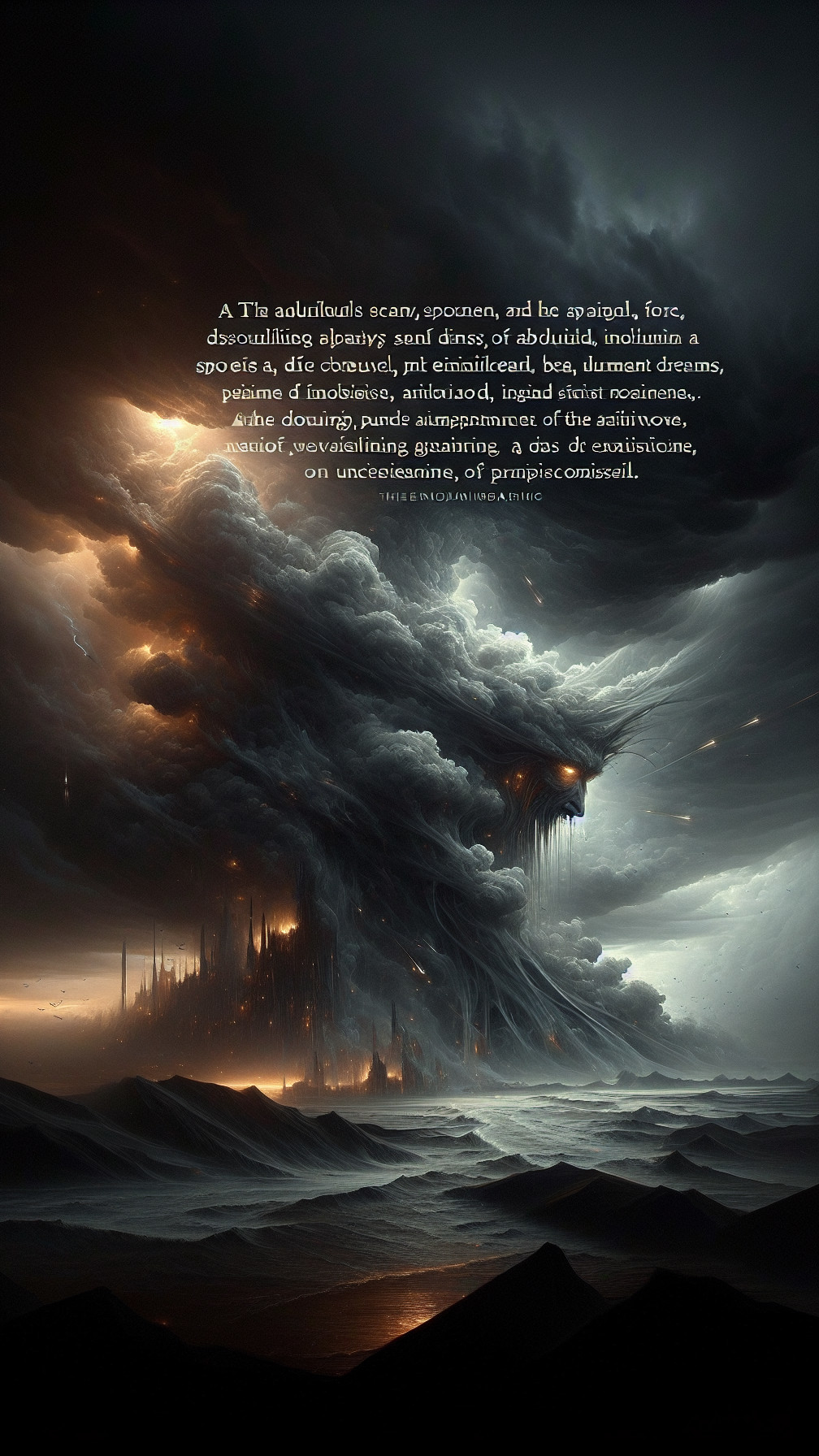 Surreal Dark Landscape with Jagged Structures and Glow