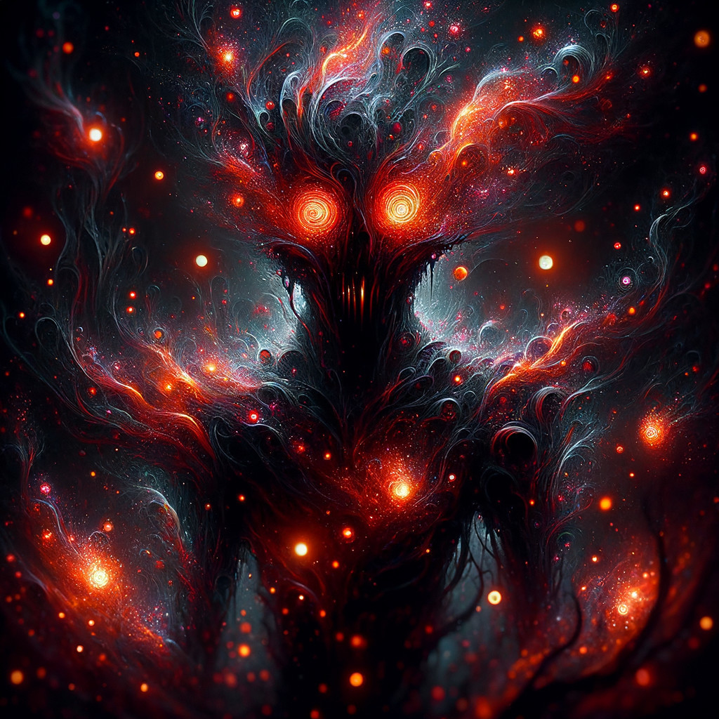 Cosmic Entity with Vibrant Colors and Spiral Eyes