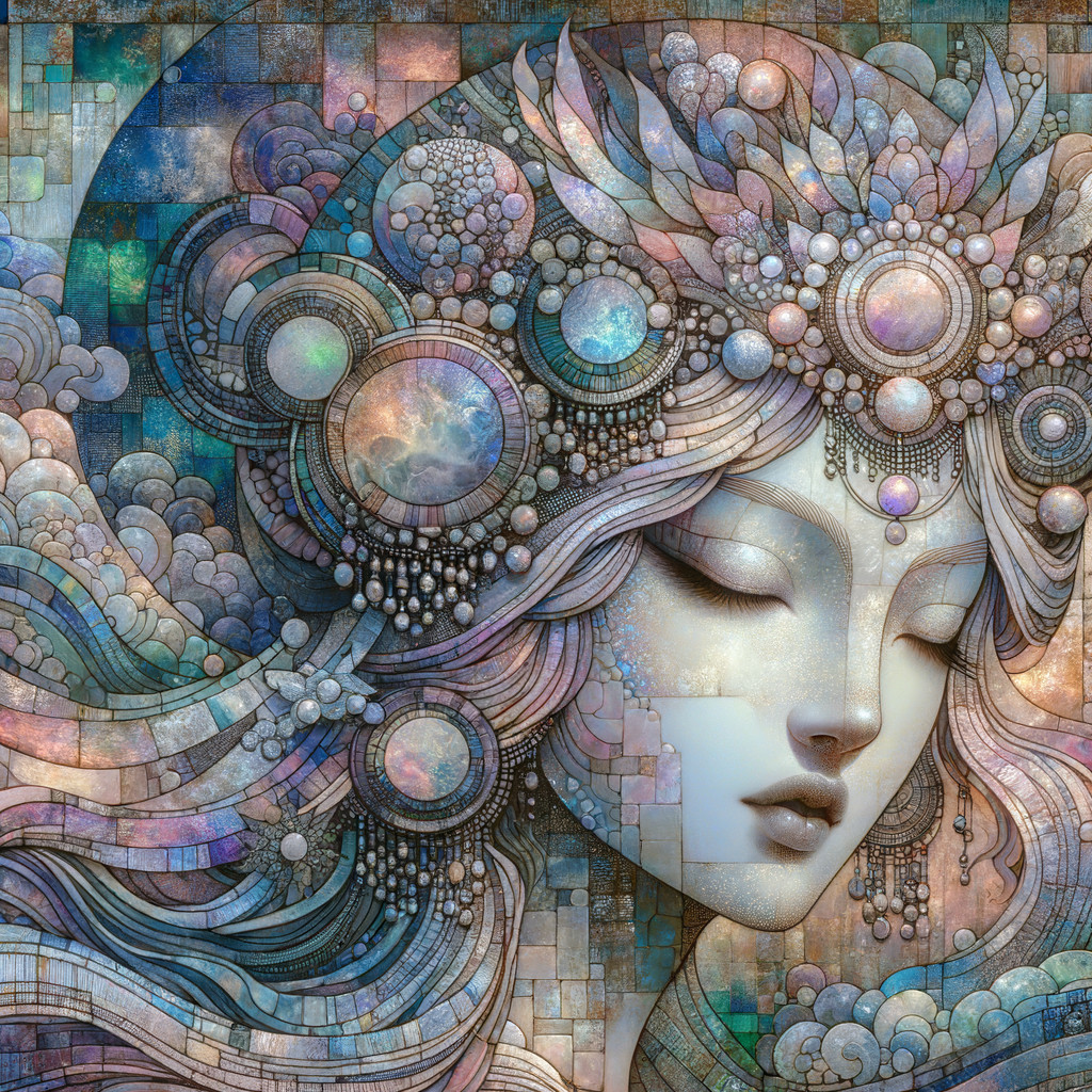 Ethereal Female Figure with Flowing Hair and Patterns