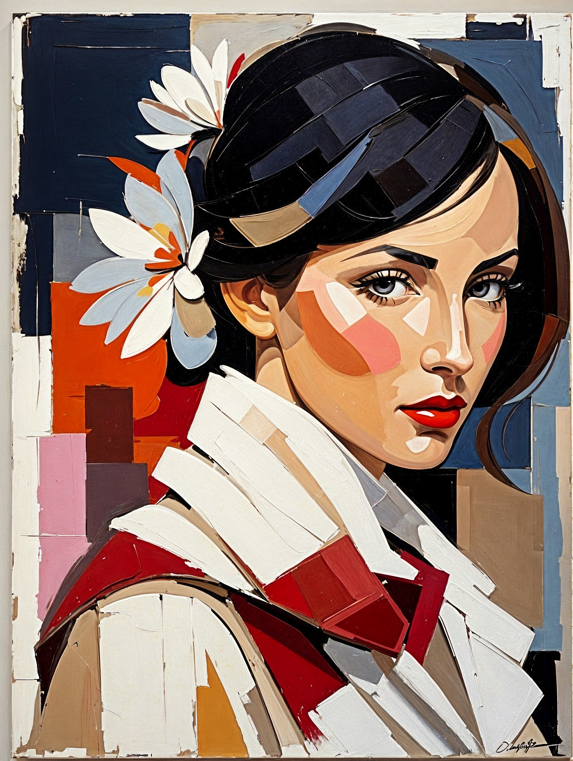 Stylized Portrait of a Woman with Geometric Background