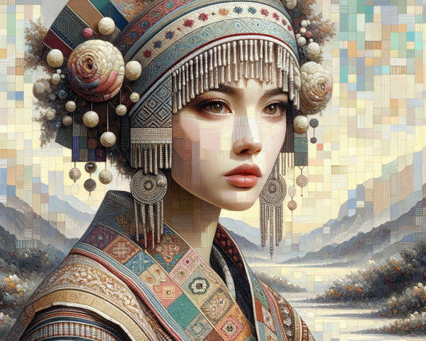 Portrait of a Woman in Traditional Headdress and Attire