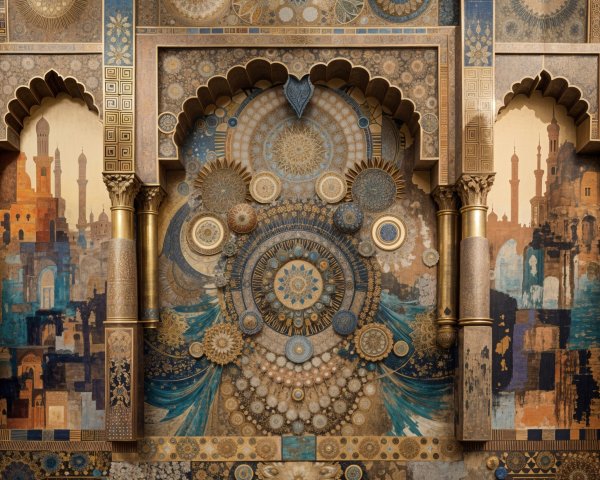 Intricate Wall Mural with Geometric Patterns and Textures
