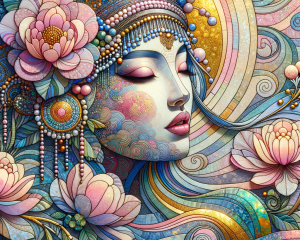 Intricate Illustration of a Serene Woman's Face