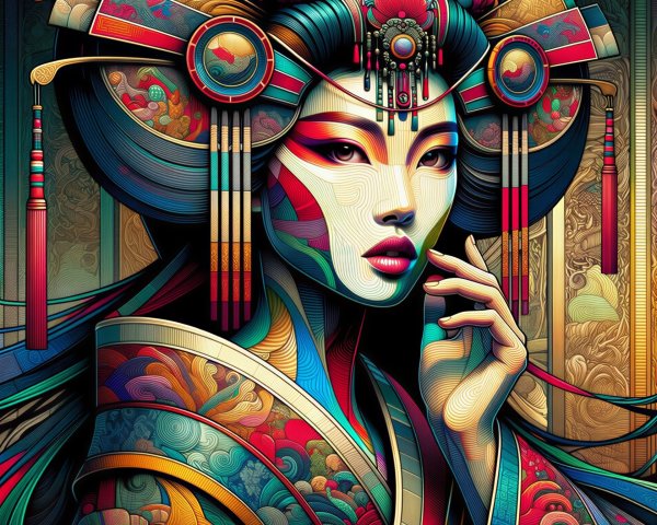 Hyperrealistic Portrait of Asian Woman in Kimono