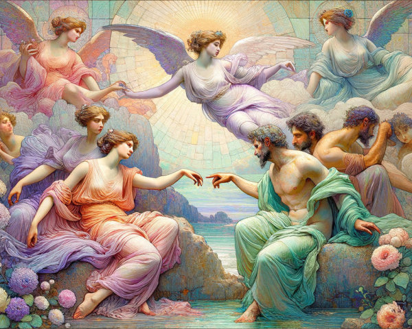 Celestial Gathering of Ethereal Beings in Pastels
