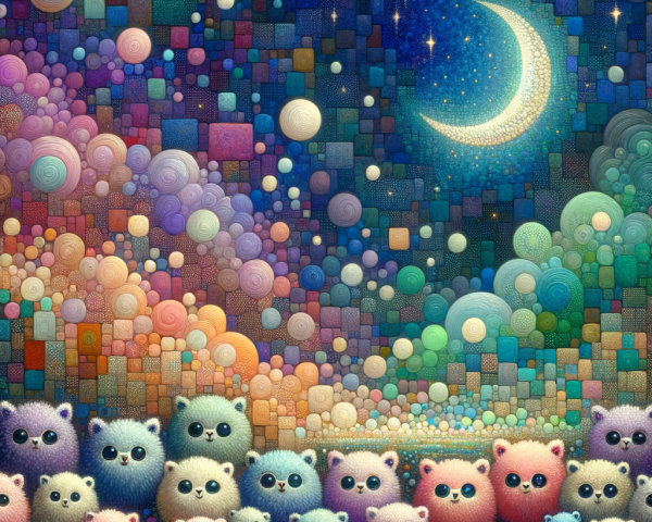 Whimsical Creatures Under a Starry Night Sky