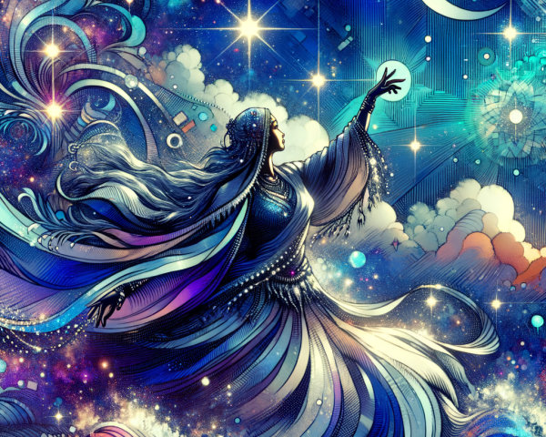 Whimsical Cosmic Digital Painting with Celestial Elements