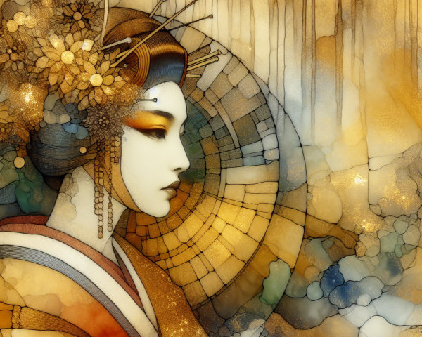 Portrait of a Woman with Traditional Japanese Elements