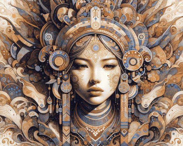 Intricate Female Face Surrounded by Ornate Patterns