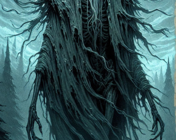 Eerie Night Figure in Misty Forest Under Full Moon