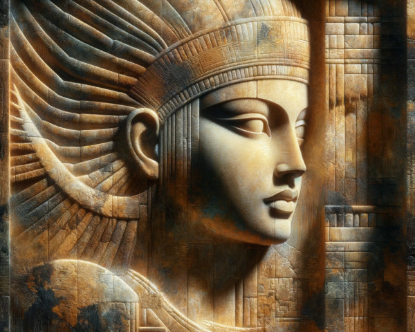 Intricately Carved Stone Relief of Regal Figure