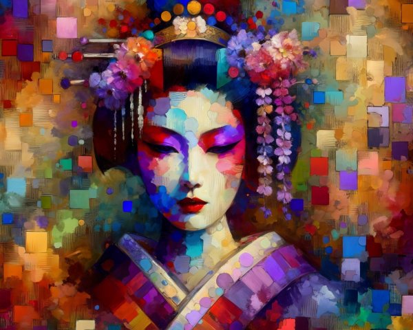 Stylized Geisha Portrait with Abstract Background