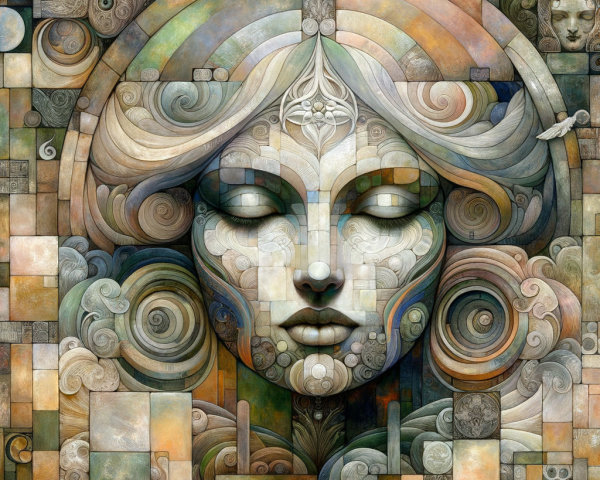 Stylized Woman's Face with Geometric Patterns and Colors