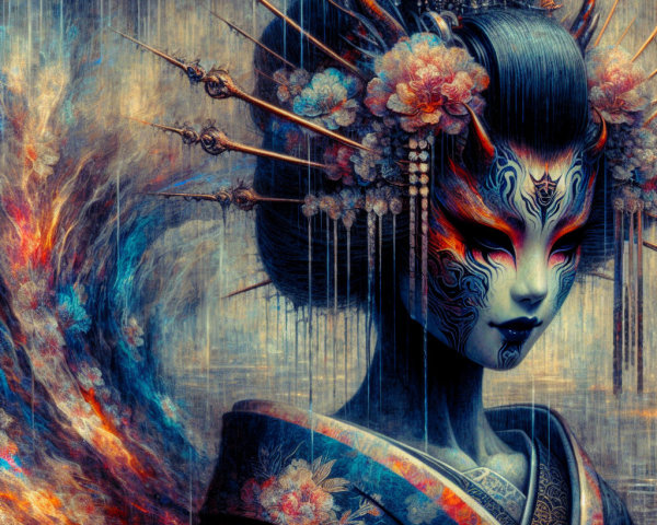 Traditional Japanese Aesthetic with Vibrant Colors and Patterns