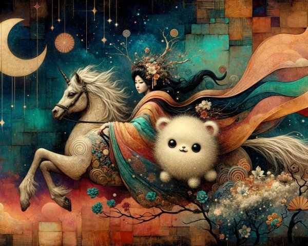 Whimsical Unicorn Scene with Colorful Elements