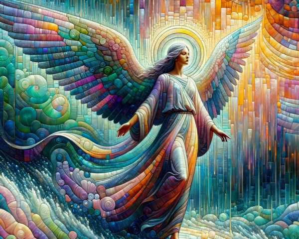 Ethereal Angel with Colorful Abstract Background
