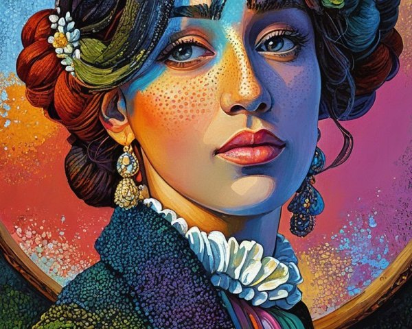 Vibrant Portrait of a Young Woman with Braided Hair
