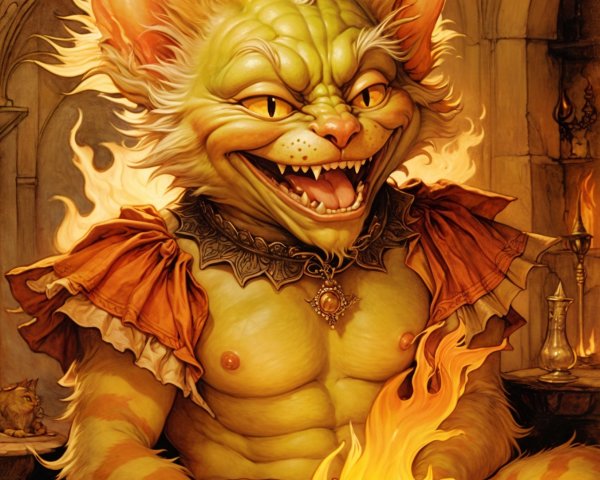 Fantastical creature with green skin in medieval setting