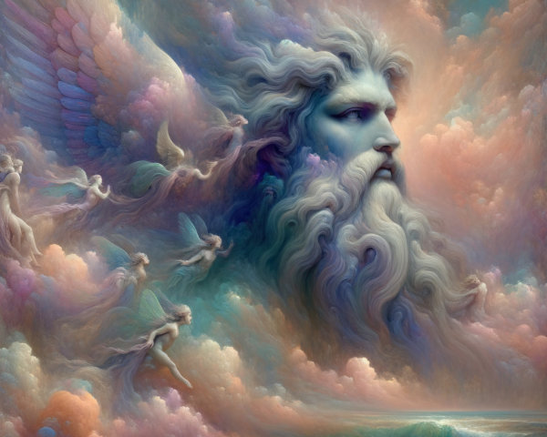 Majestic Celestial Being Surrounded by Ethereal Angels