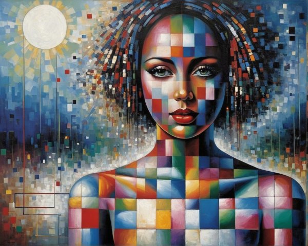 Portrait of a Woman in Geometric Mosaic Style