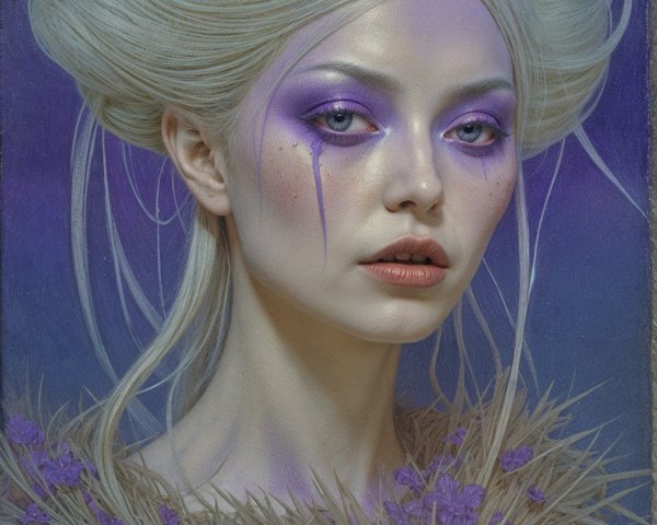 Portrait of a Woman with Blonde Hair and Purple Accents