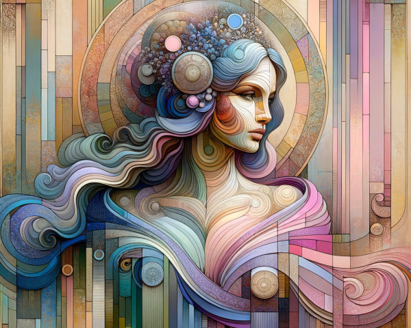 Abstract Female Figure with Pastel Colors and Patterns