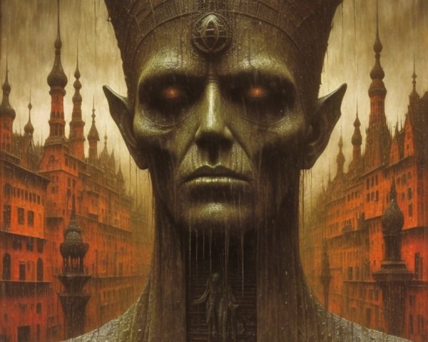 Luminous Figure in Dystopian Cityscape Artwork